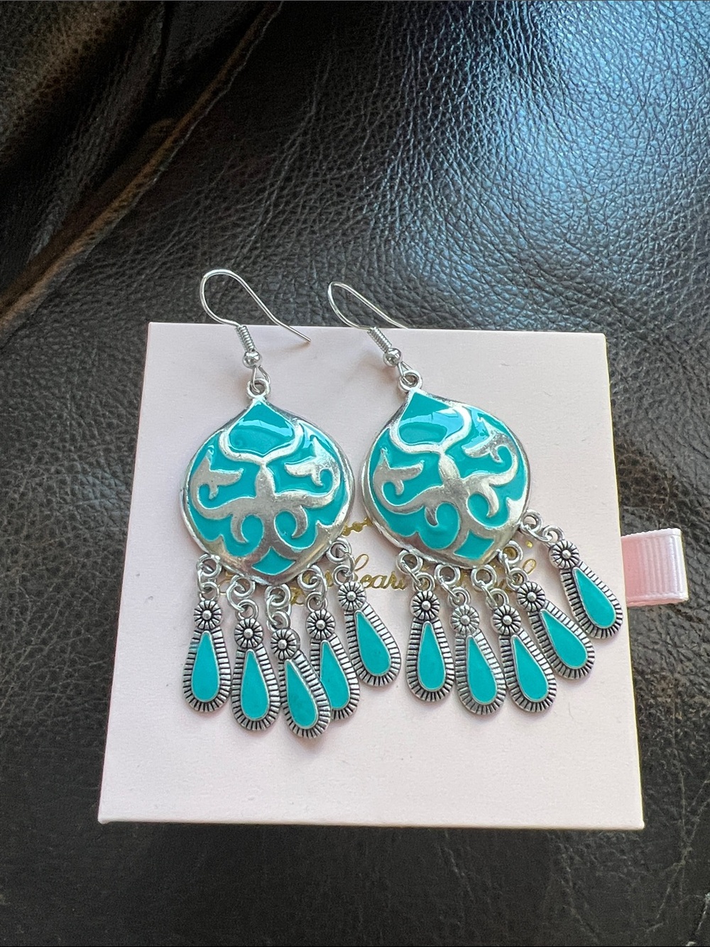 Nomadic jewelry - Turquoise enamel Silver-Tone Dangle Earrings